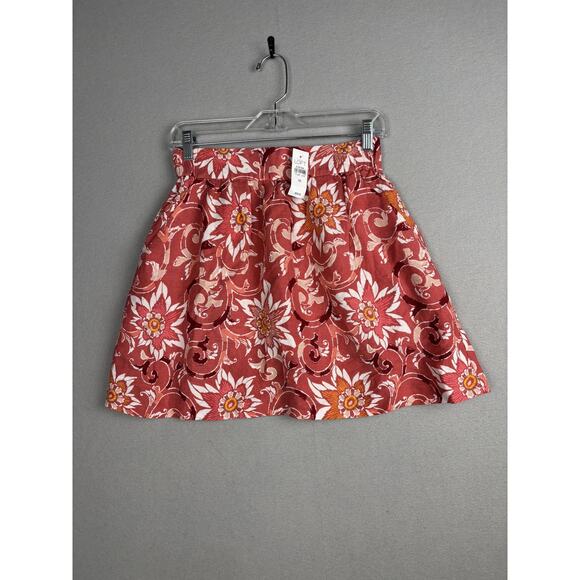 Ann Taylor Loft Skirt Womens XS Red Floral Print Linen Blend Pockets Boho New - Picture 1 of 11
